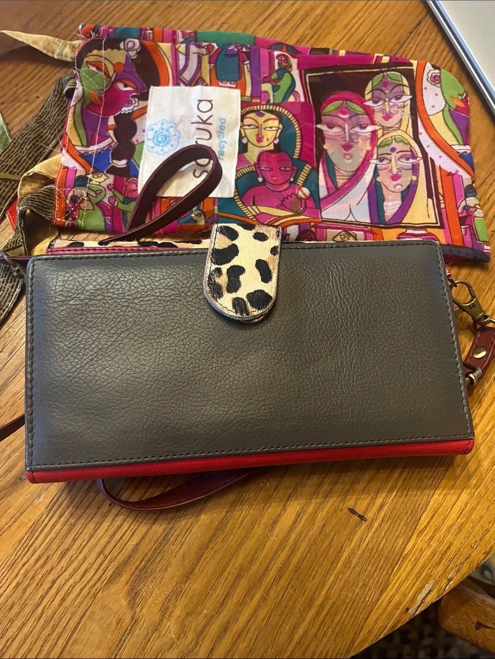Soruka Multicolor Upcycled Leather Crossbody Wallet /Purse - Picture 4 of 8
